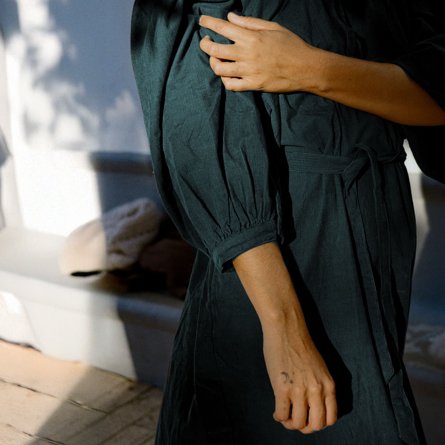 Elisa Dress - Women - CO Cotton Corduroy - S059 Dark Teal - n°74 E - Shop - 7400000137562