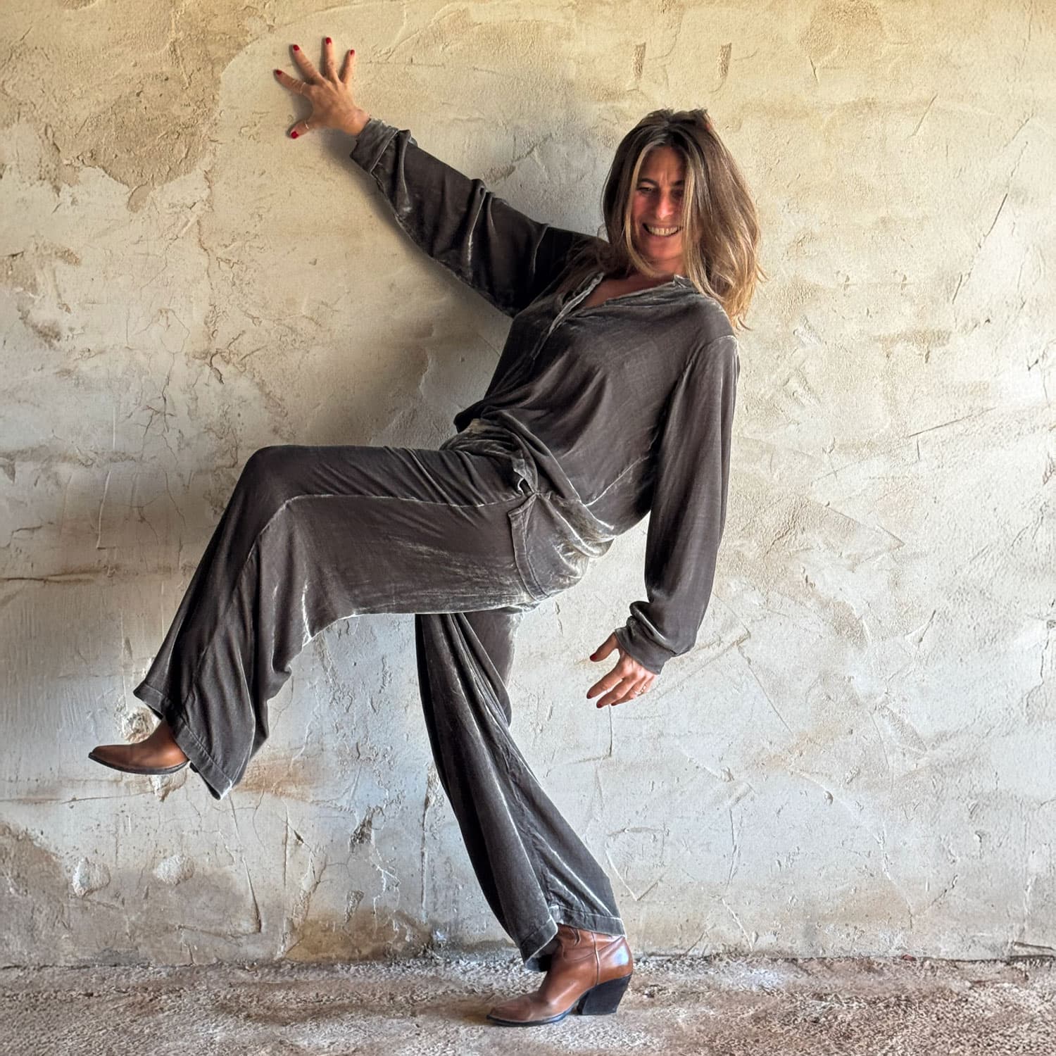 Ella Pants - Women - SV Silk Velvet - S045 Stone Grey - n°74 E - Shop - 7400000137158