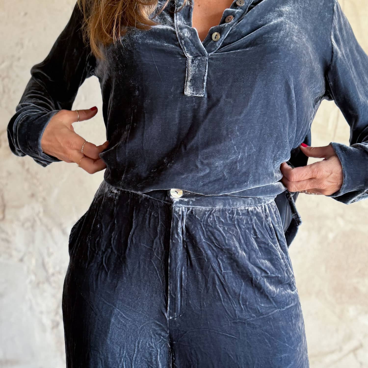 Ella Pants - Women - SV Silk Velvet - S055 Aegean Blue - n°74 E - Shop - 7400000137160