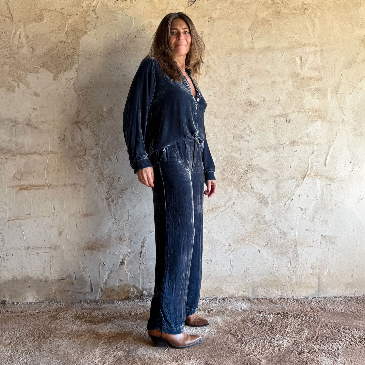 Ella Pants - Women - SV Silk Velvet - S055 Aegean Blue - n°74 E - Shop - 7400000137160