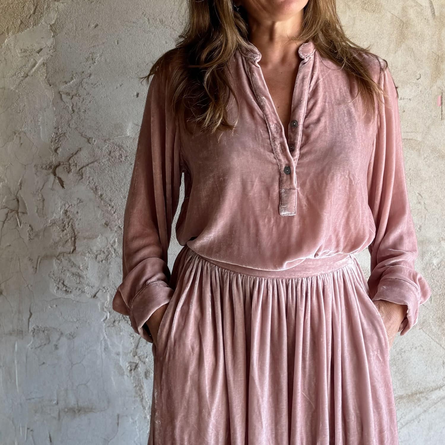 Ella Shirt - Women - SV Silk Velvet - S007 Dusty Pink - n°74 E - Shop - 7400000137162