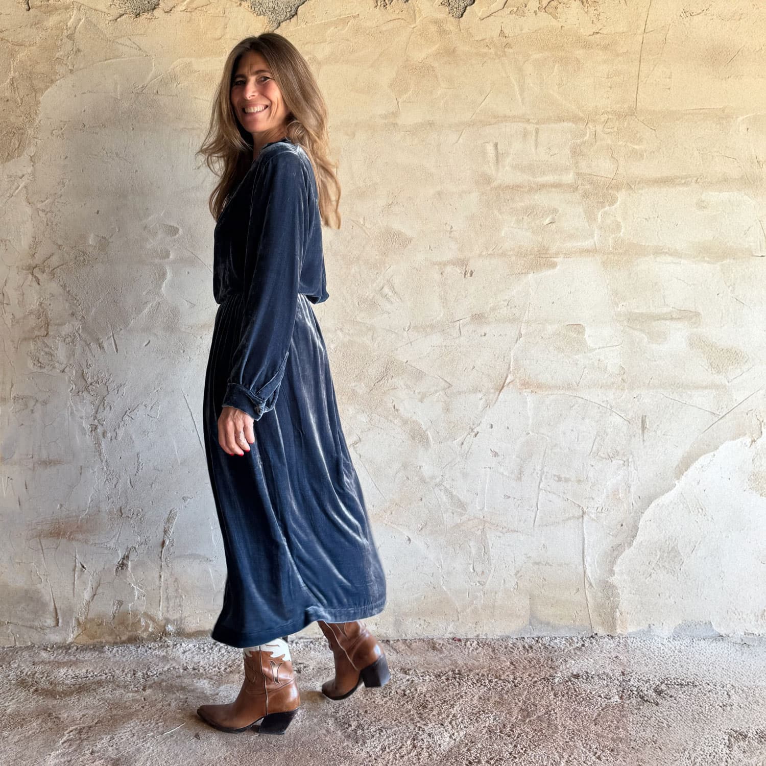 Ella Skirt - Women - SV Silk Velvet - S055 Aegean Blue - n°74 E - Shop - 7400000137172