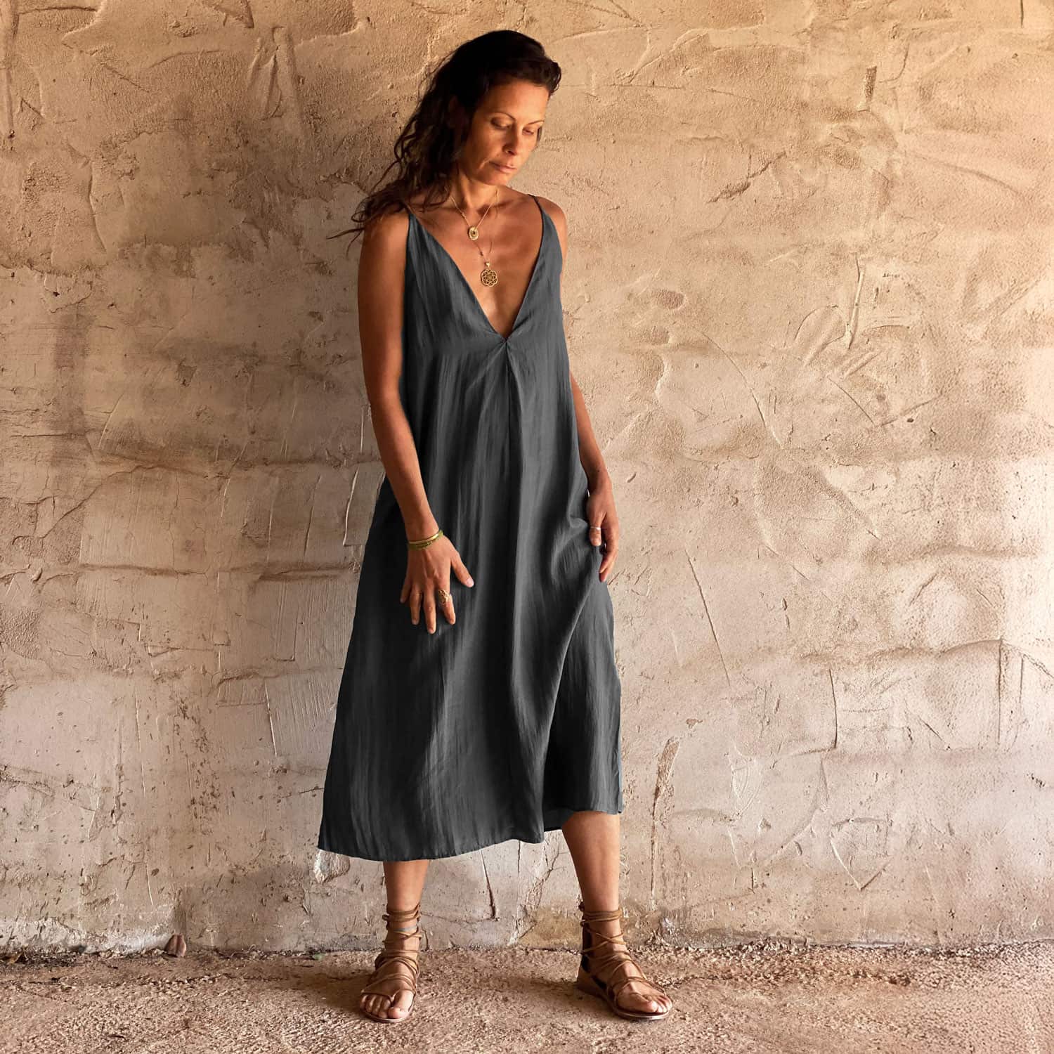 Gisele Dress - Women - HS Habotai Silk 40 - S045 Stone Grey