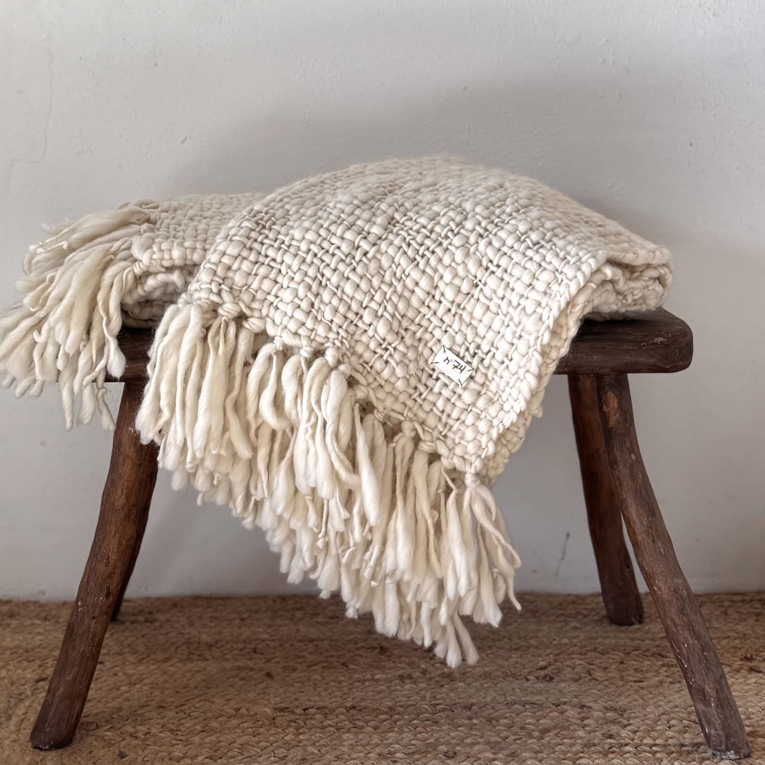 Handwoven Chunky Blanket  - WO Wool - S000 Natural