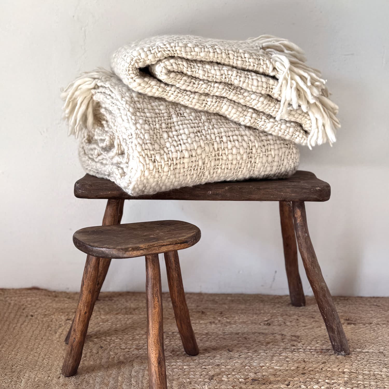 Handwoven Chunky Blanket - WO Wool - S000 Natural - n°74 E - Shop - 7400000137547