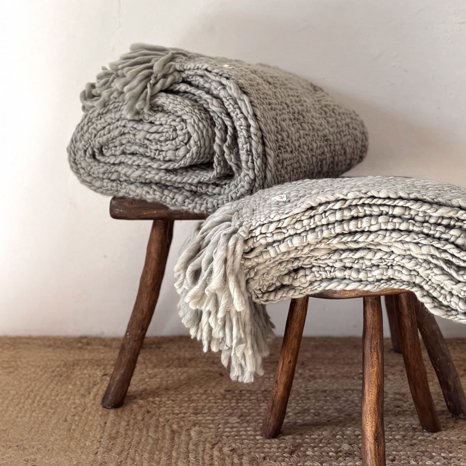 Handwoven Chunky Blanket - WO Wool - S049 Sage Green - n°74 E - Shop - 7400000137545