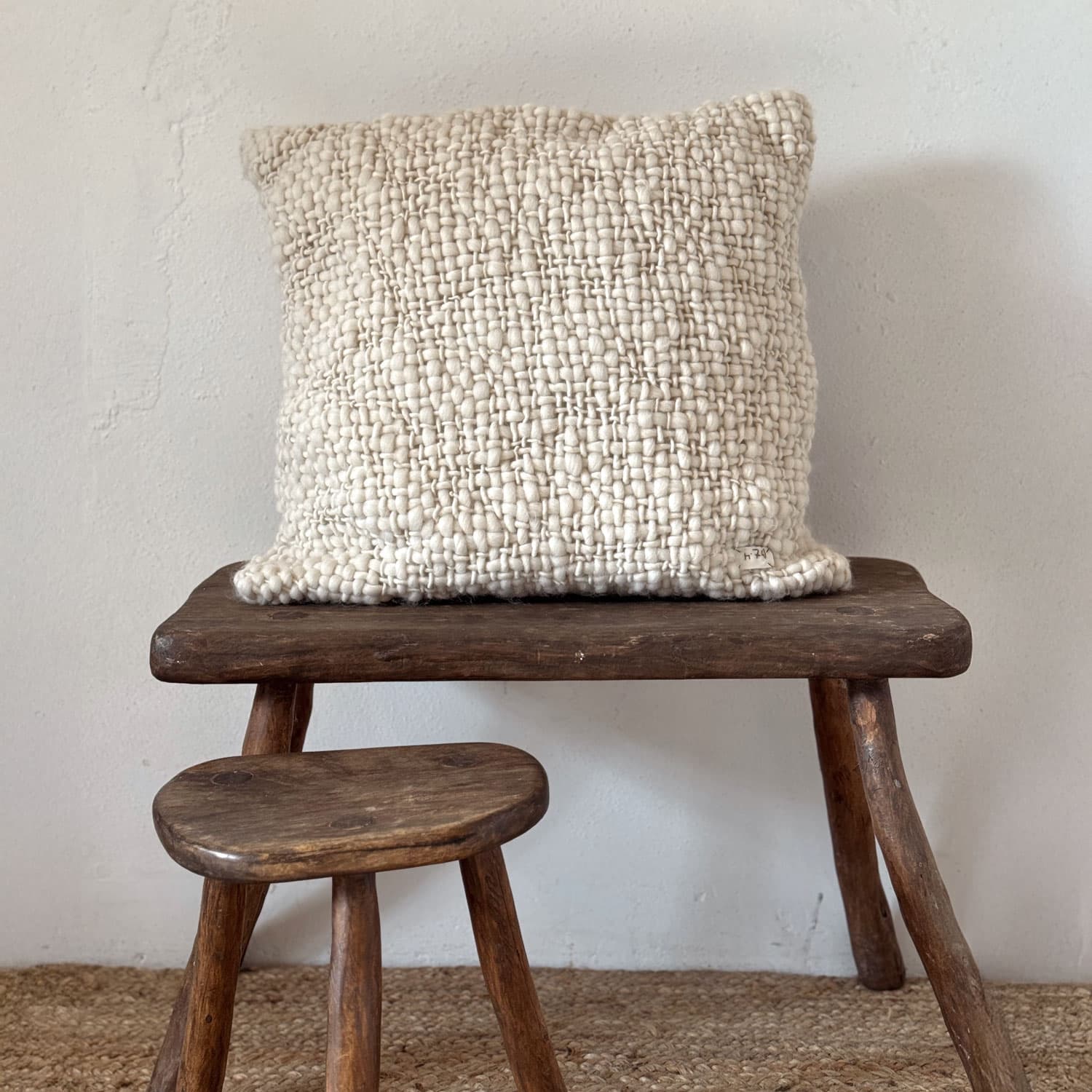 Handwoven Chunky Cushion - WO Wool - S000 Natural - Square - n°74 E - Shop - 