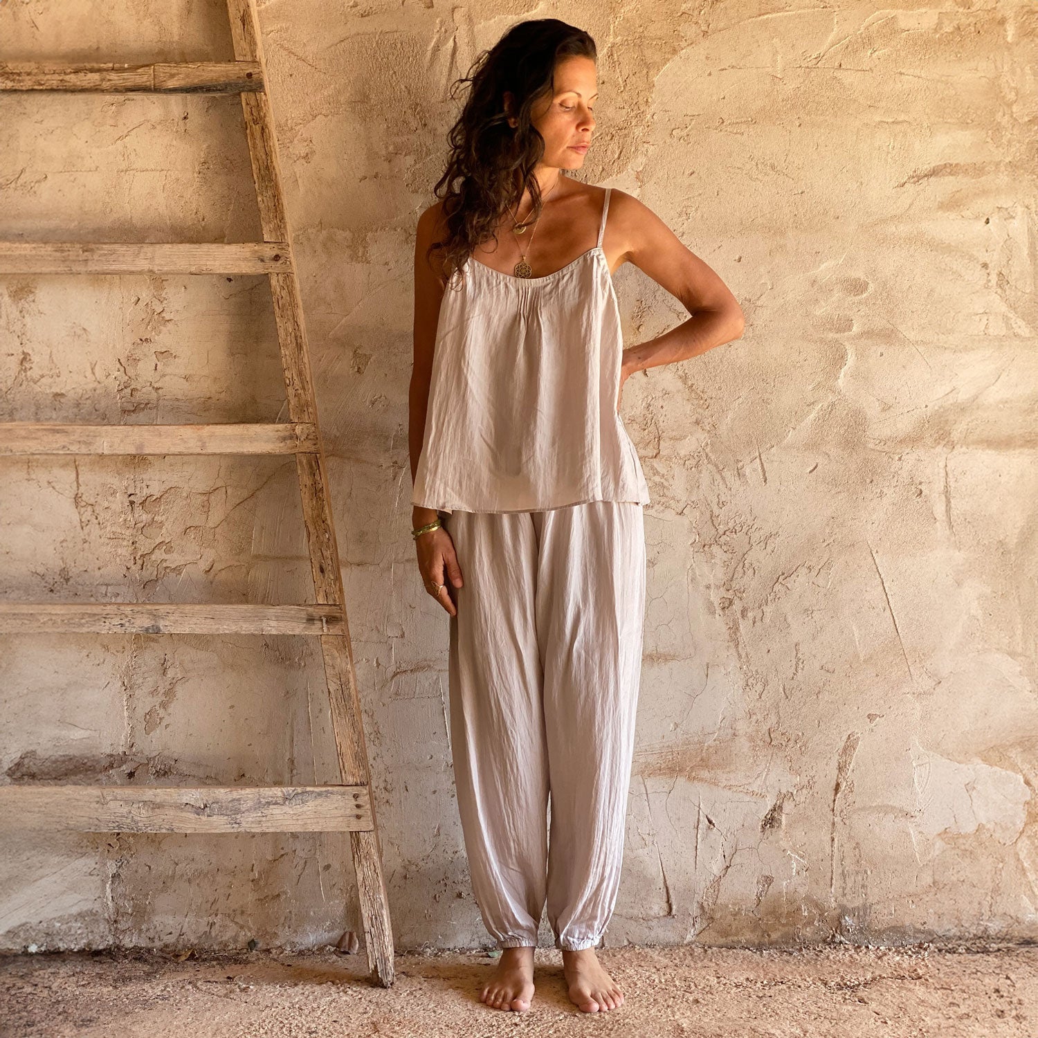 Joe Pants - Women - HS Habotai Silk 40 - S018 Powder - n°74 E - Shop - 7400000136659