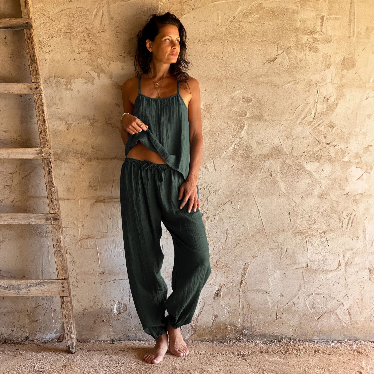 Joe Pants - Women - HS Habotai Silk 40 - S021 Dark Green Grey - n°74 E - Shop - 7400000136660