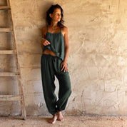 Joe Pants - Women - HS Habotai Silk 40 - S021 Dark Green Grey - n°74 E - Shop - 7400000136660