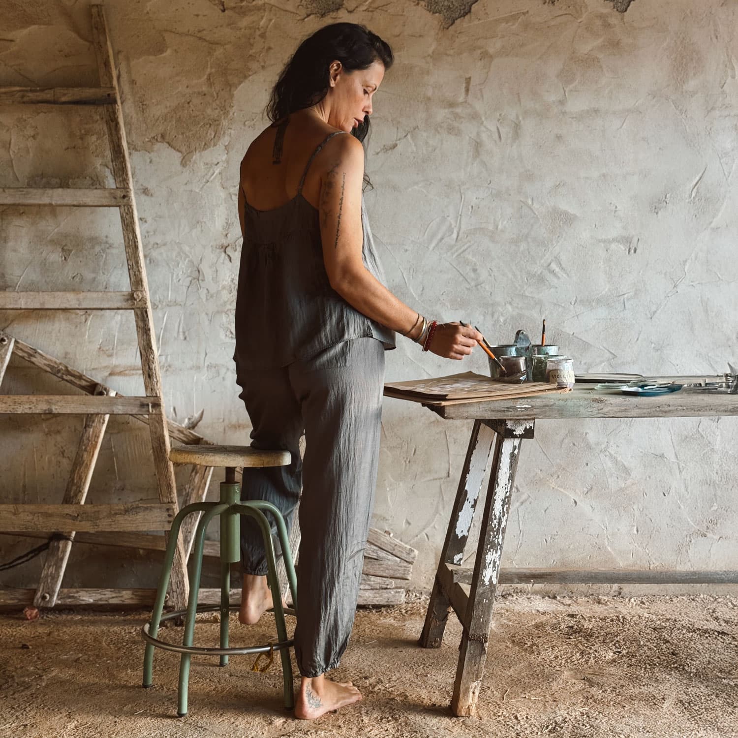 Joe Pants - Women - HS Habotai Silk 40 - S045 Stone Grey - n°74 E - Shop - 7400000137512