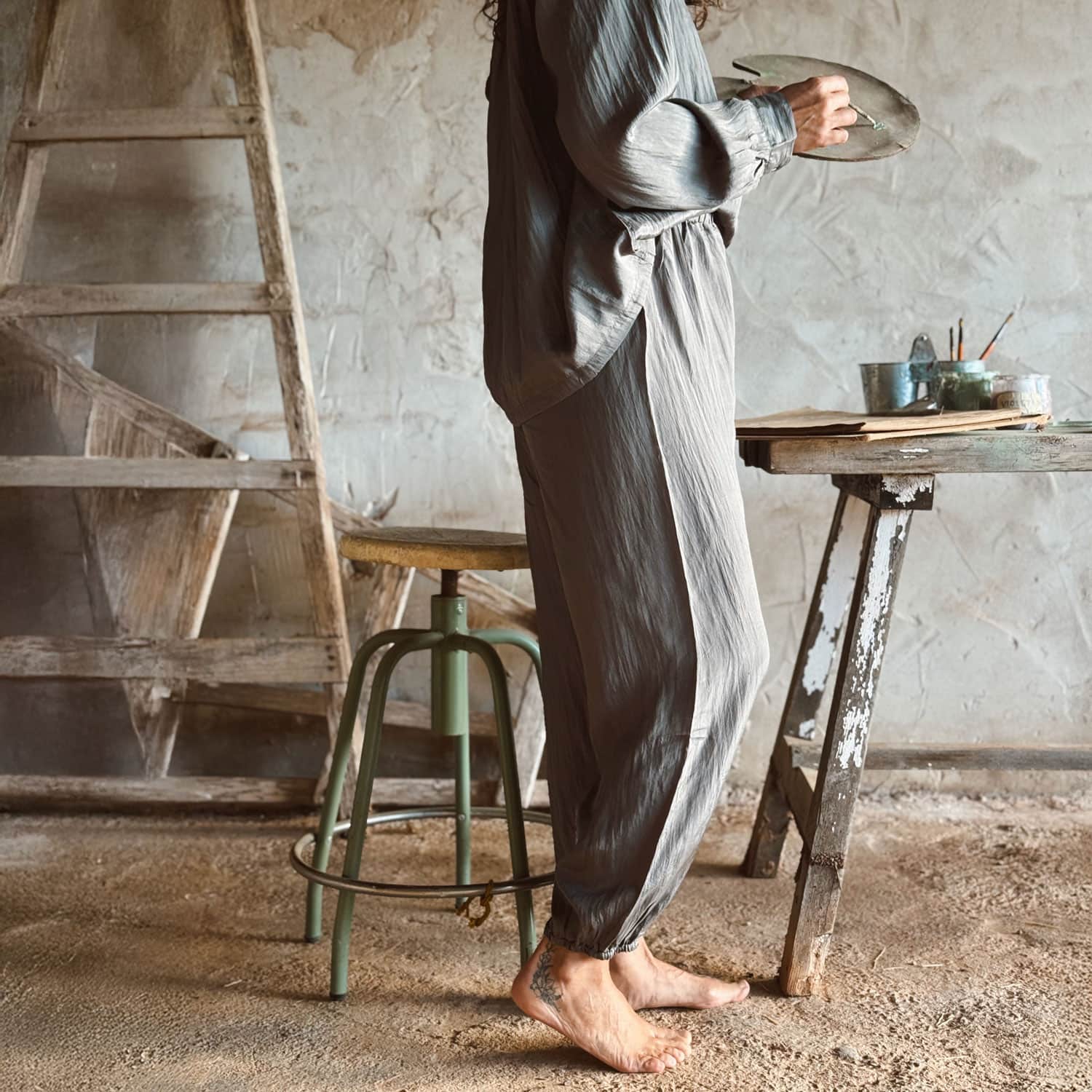 Joe Pants - Women - HS Habotai Silk 40 - S045 Stone Grey - n°74 E - Shop - 7400000137512