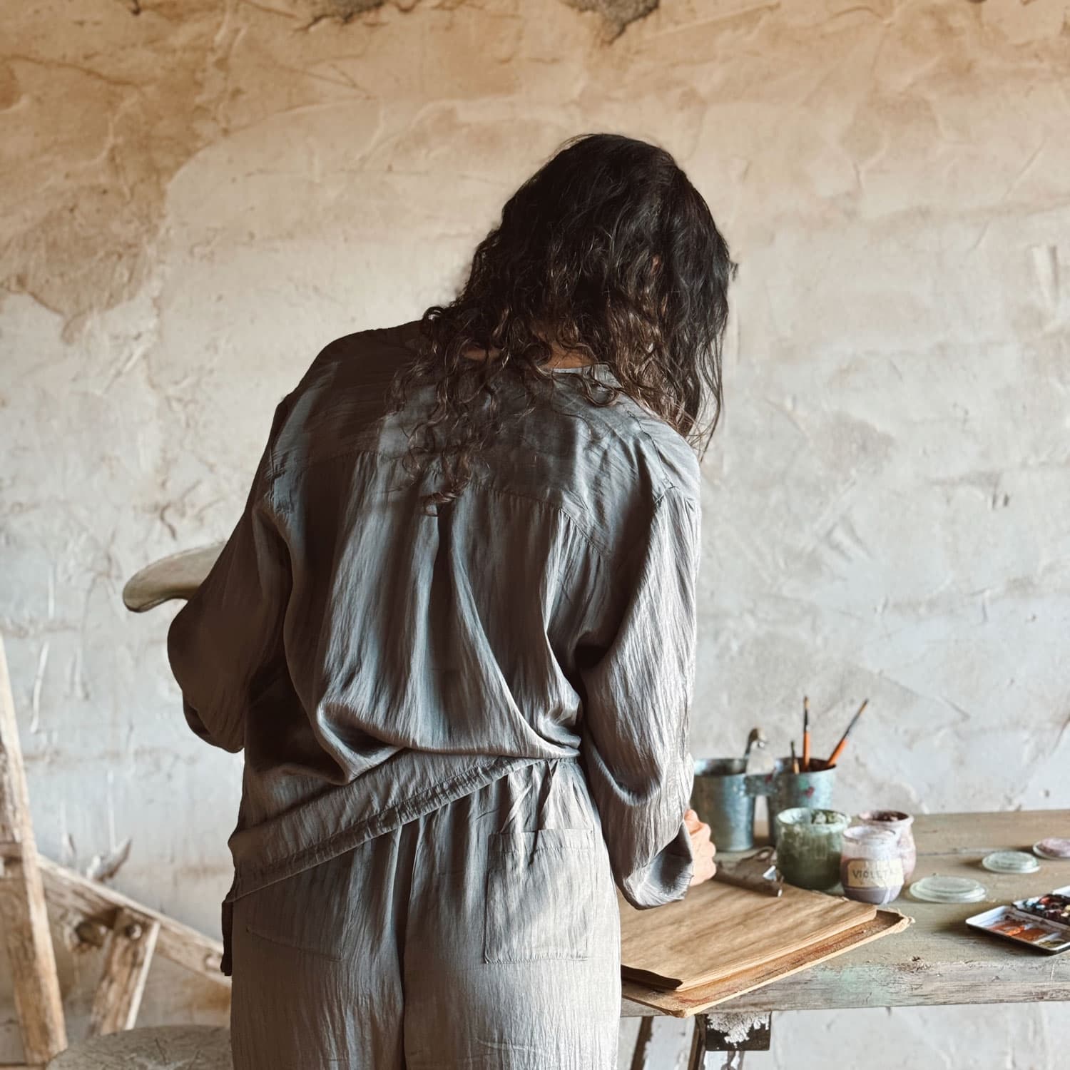 Joe Pants - Women - HS Habotai Silk 40 - S045 Stone Grey - n°74 E - Shop - 7400000137512