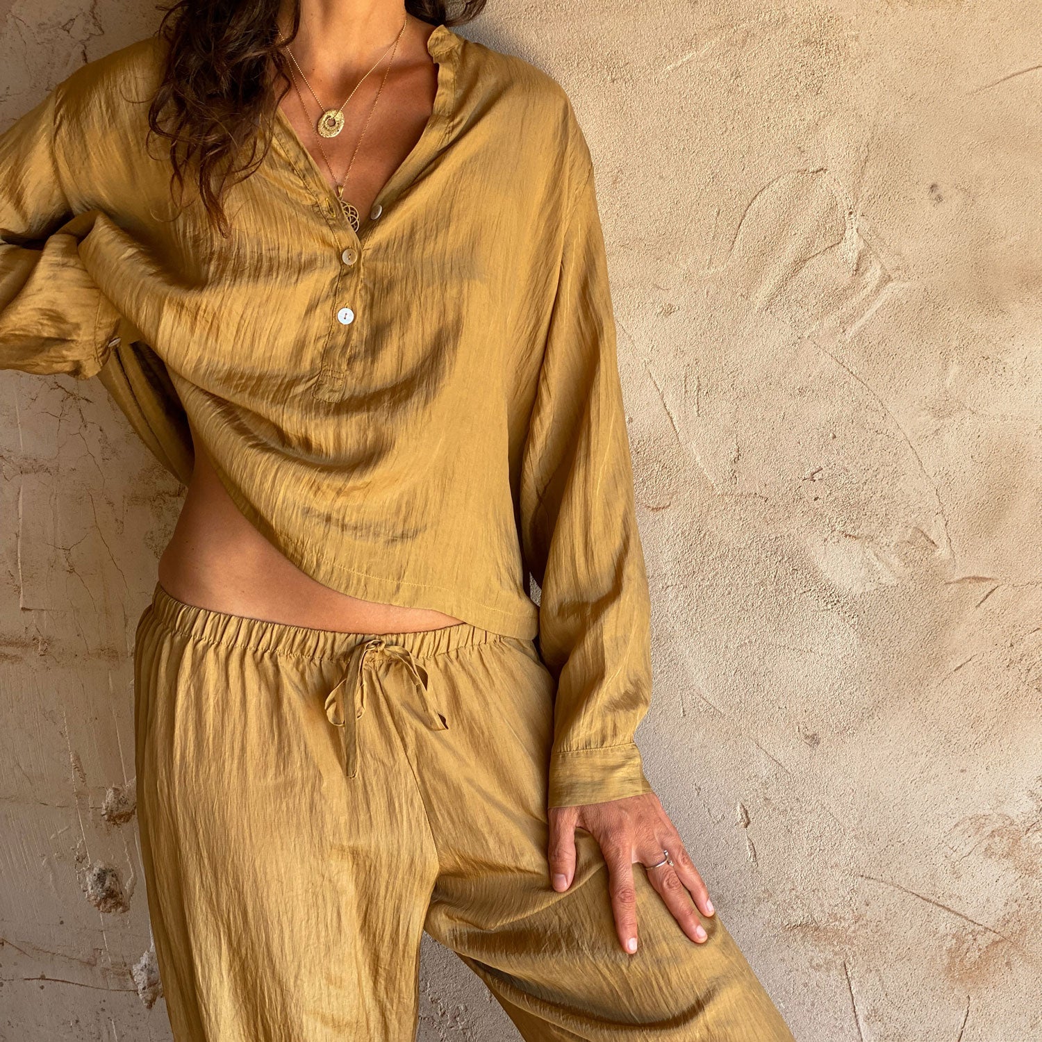 Joe Pants - Women - HS Habotai Silk 40 - S050 Antique Bronze - n°74 E - Shop - 7400000136661