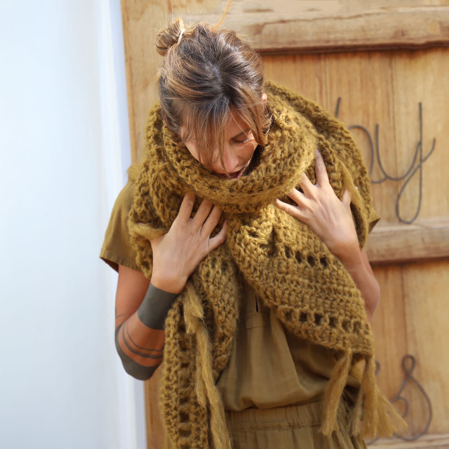 Juliana Crochet Shawl - Women - MO Mohair - S050 Antique Bronze - n°74 E - Shop - 7400000137504