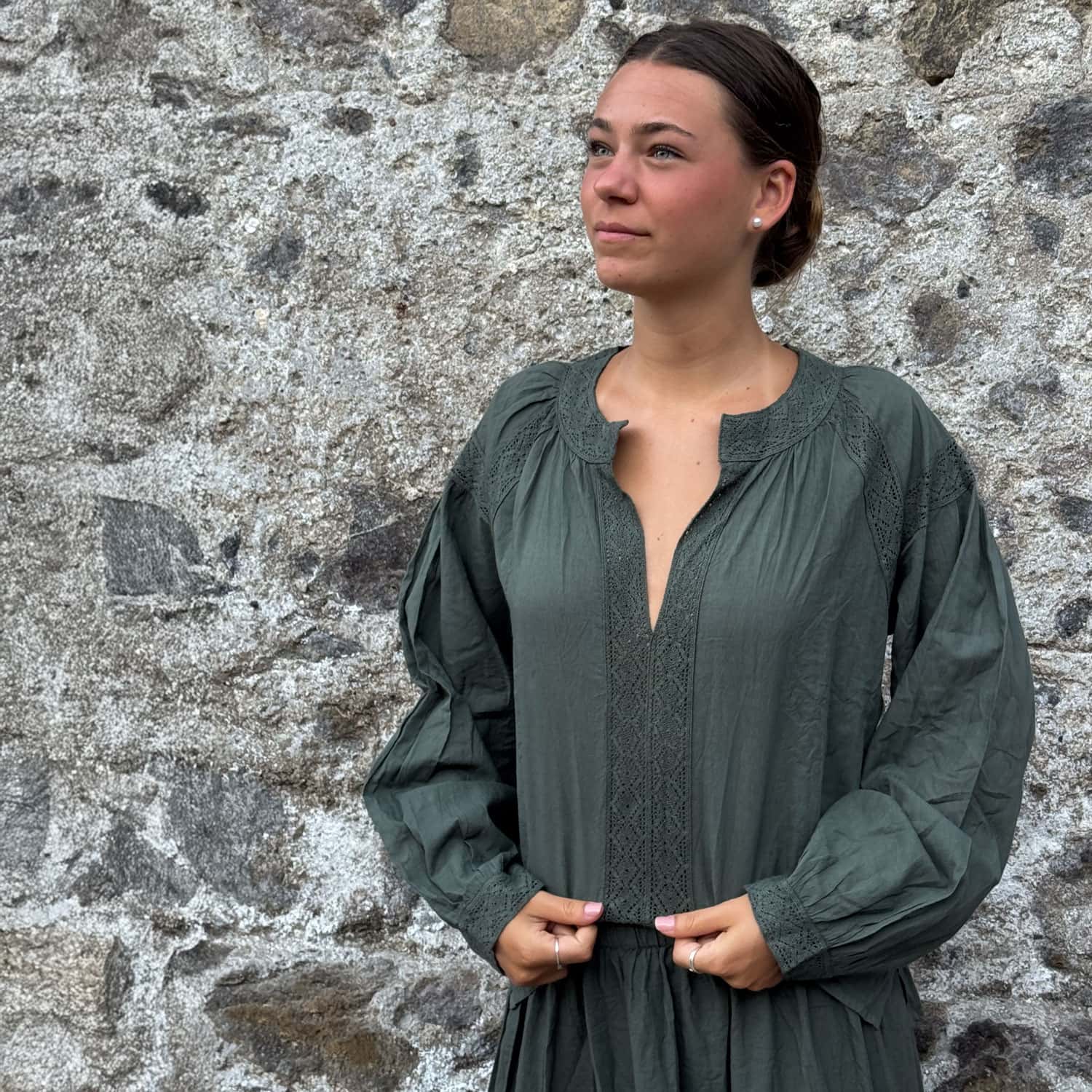 Julieta Shirt - Women - CC Cotton Cambric - S021 Dark Green Grey - n°74 E - Shop - 7400000137445