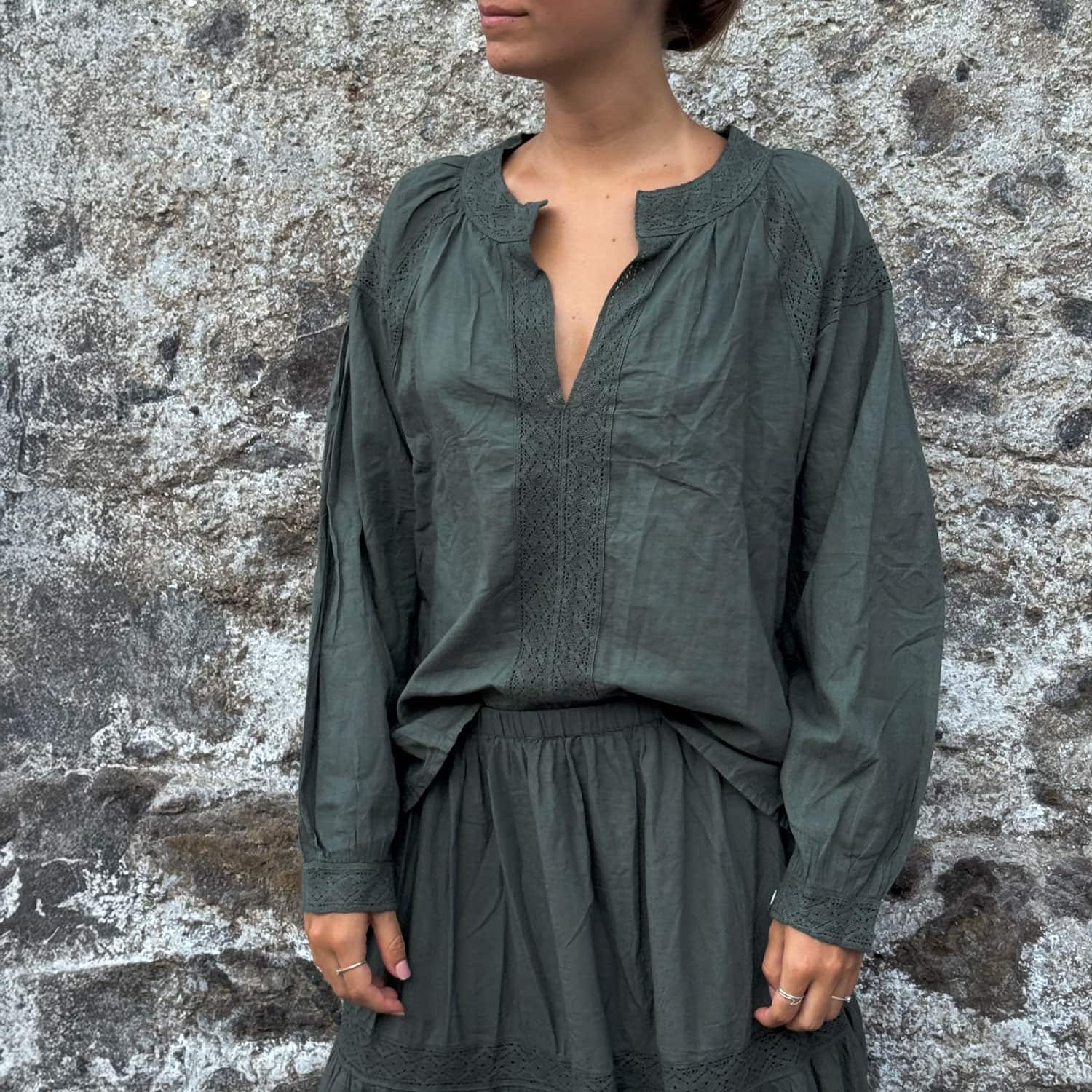 Julieta Shirt - Women - CC Cotton Cambric - S021 Dark Green Grey - n°74 E - Shop - 7400000137445