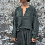 Julieta Shirt - Women - CC Cotton Cambric - S021 Dark Green Grey - n°74 E - Shop - 7400000137445