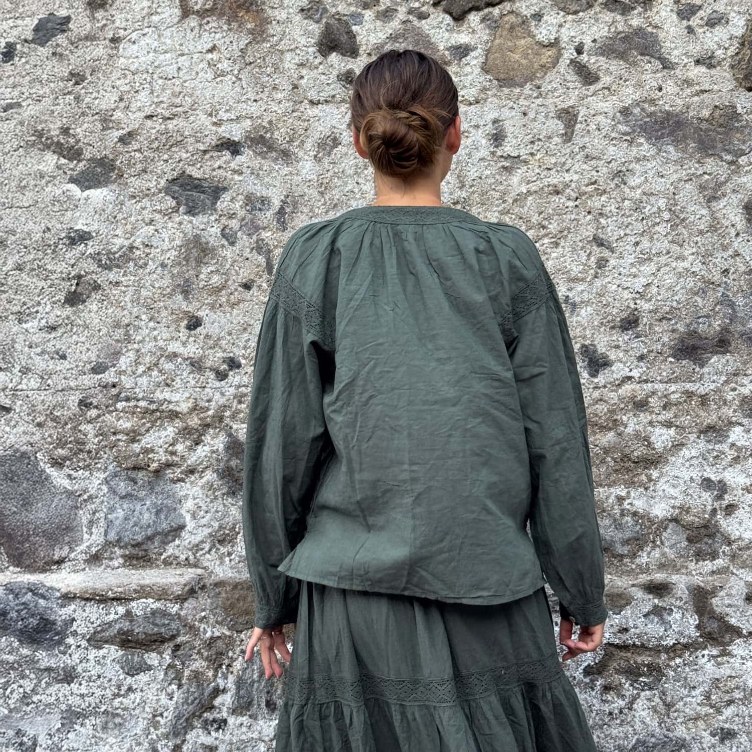 Julieta Shirt - Women - CC Cotton Cambric - S021 Dark Green Grey - n°74 E - Shop - 7400000137445