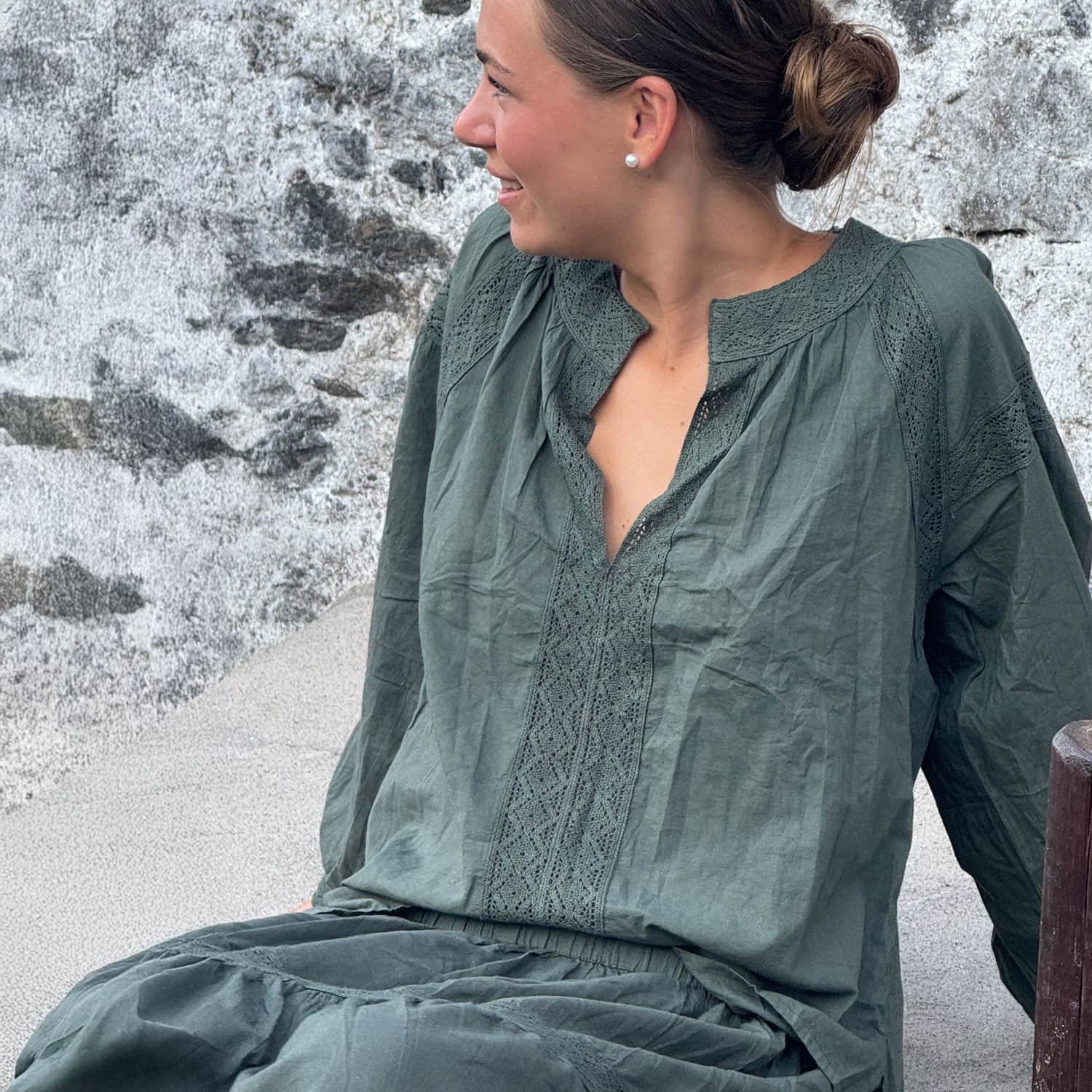 Julieta Shirt - Women - CC Cotton Cambric - S021 Dark Green Grey - n°74 E - Shop - 7400000137445