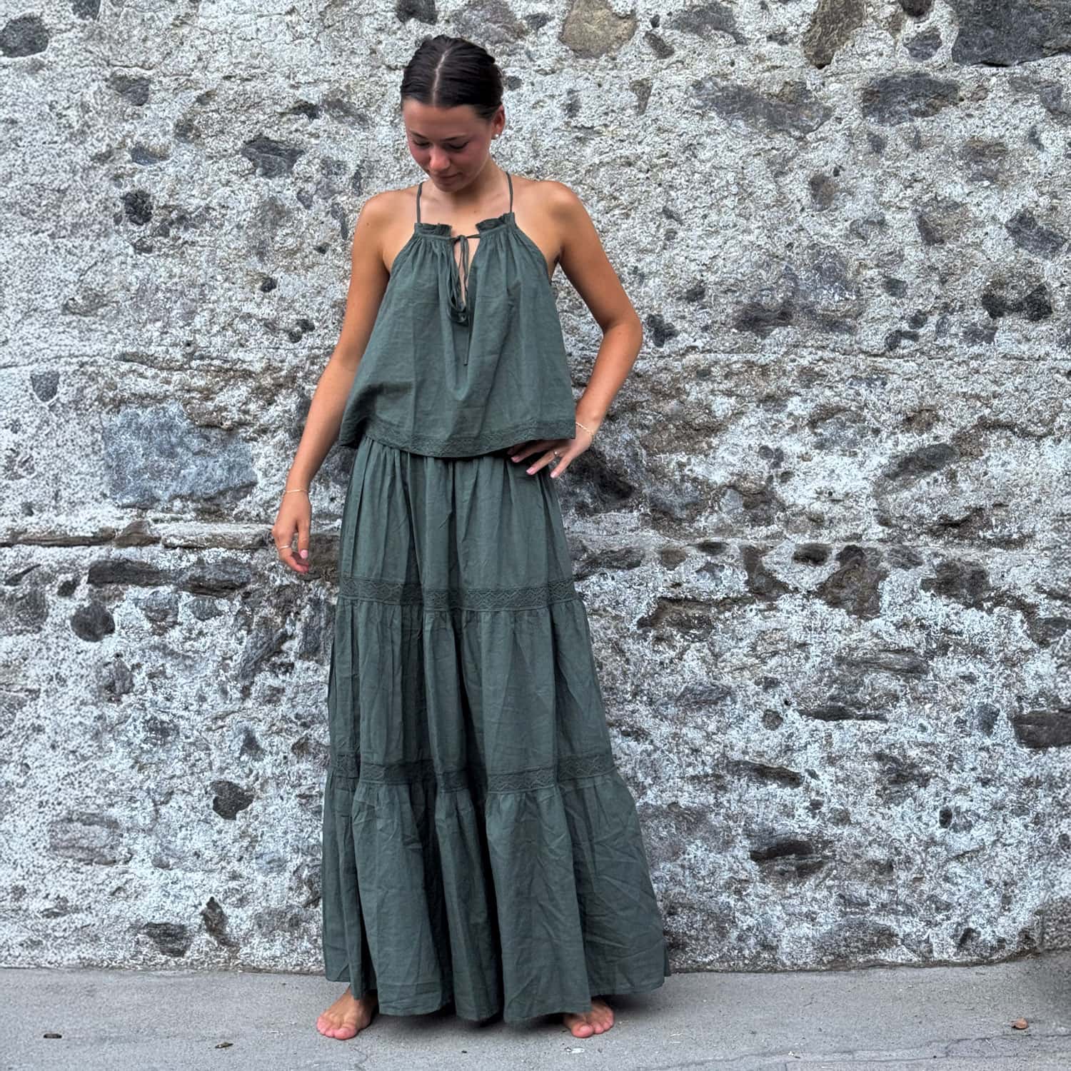 Julieta Long Skirt  - Women - CC Cotton Cambric - S021 Dark Green Grey