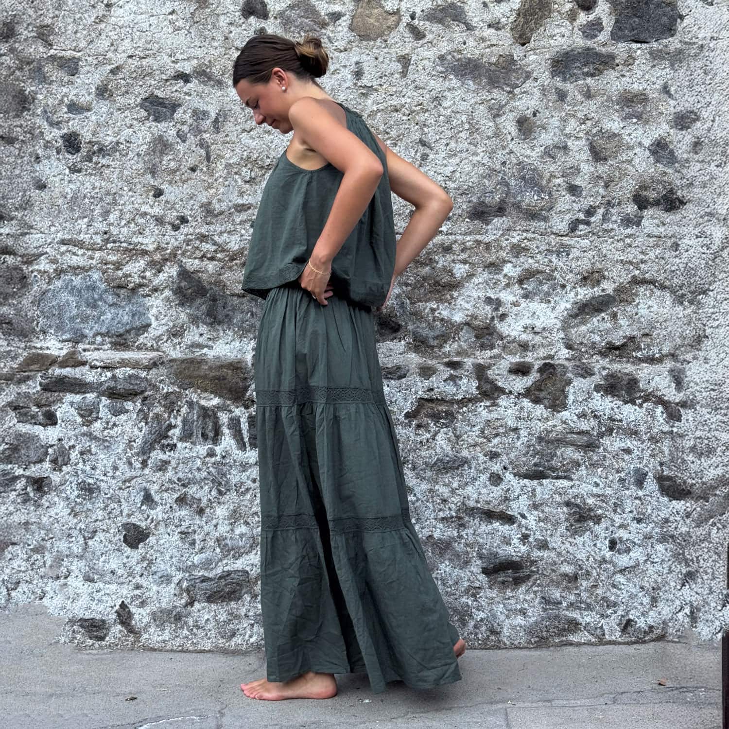 Julieta Long Skirt  - Women - CC Cotton Cambric - S021 Dark Green Grey
