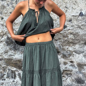 Julieta Long Skirt  - Women - CC Cotton Cambric - S021 Dark Green Grey
