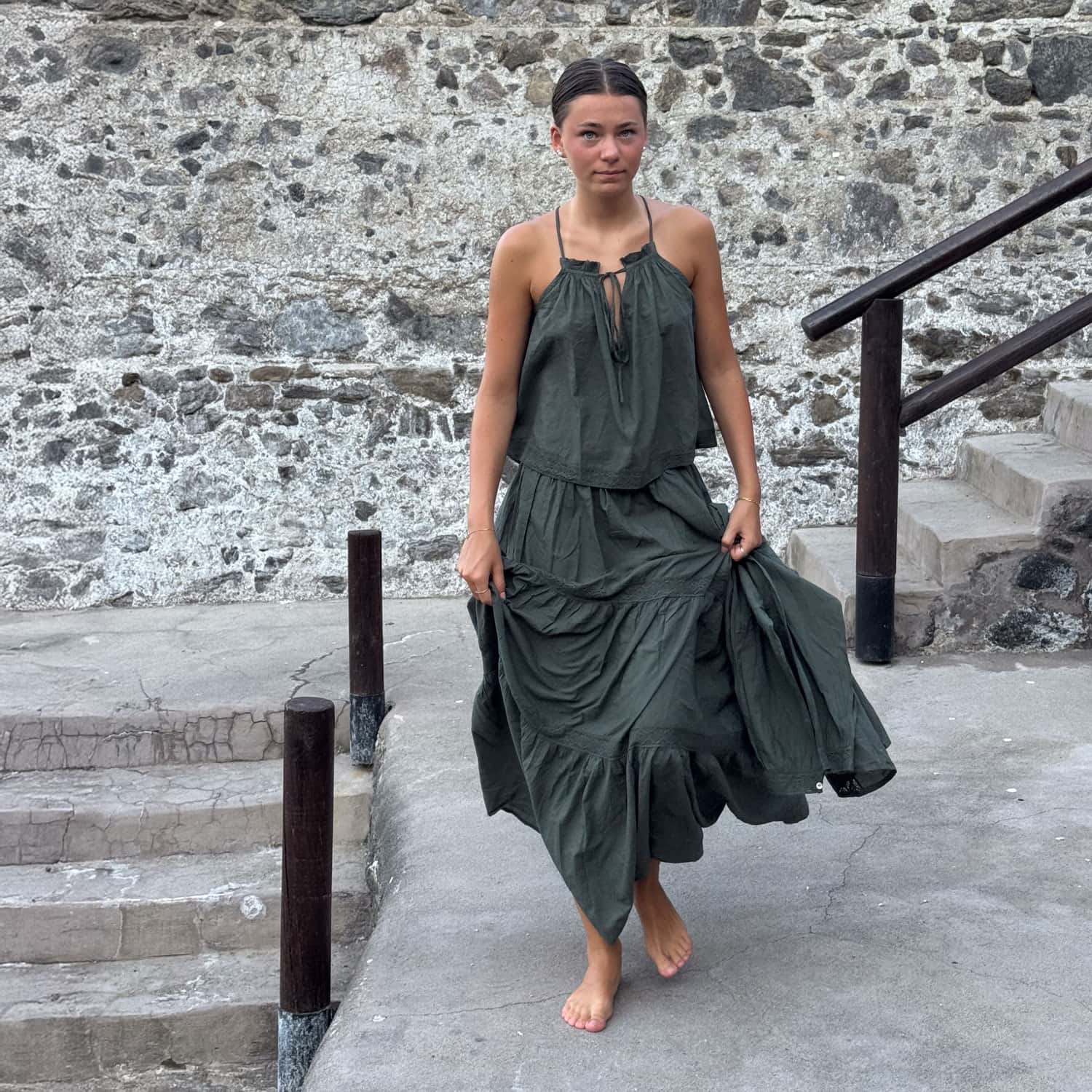 Julieta Long Skirt  - Women - CC Cotton Cambric - S021 Dark Green Grey
