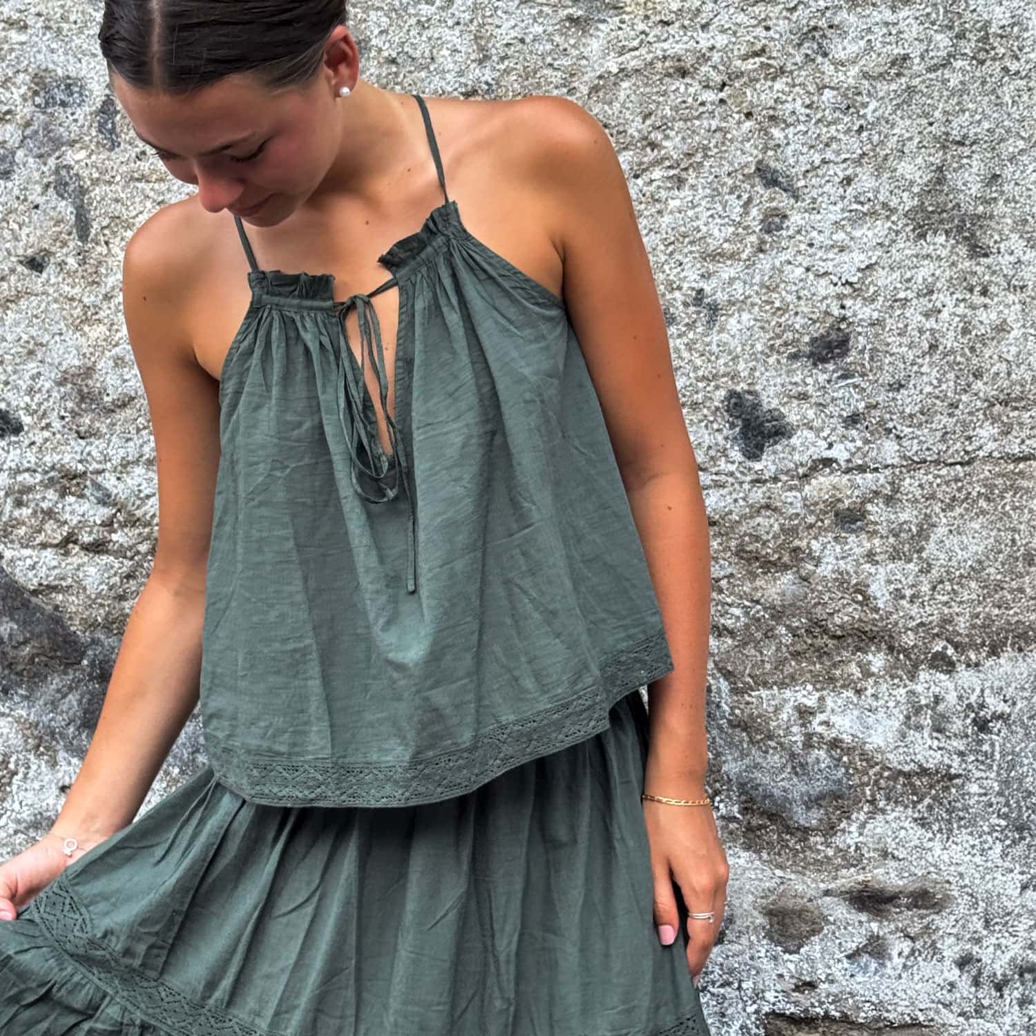 Julieta Top - Women - CC Cotton Cambric - S021 Dark Green Grey - n°74 E - Shop - 7400000137441