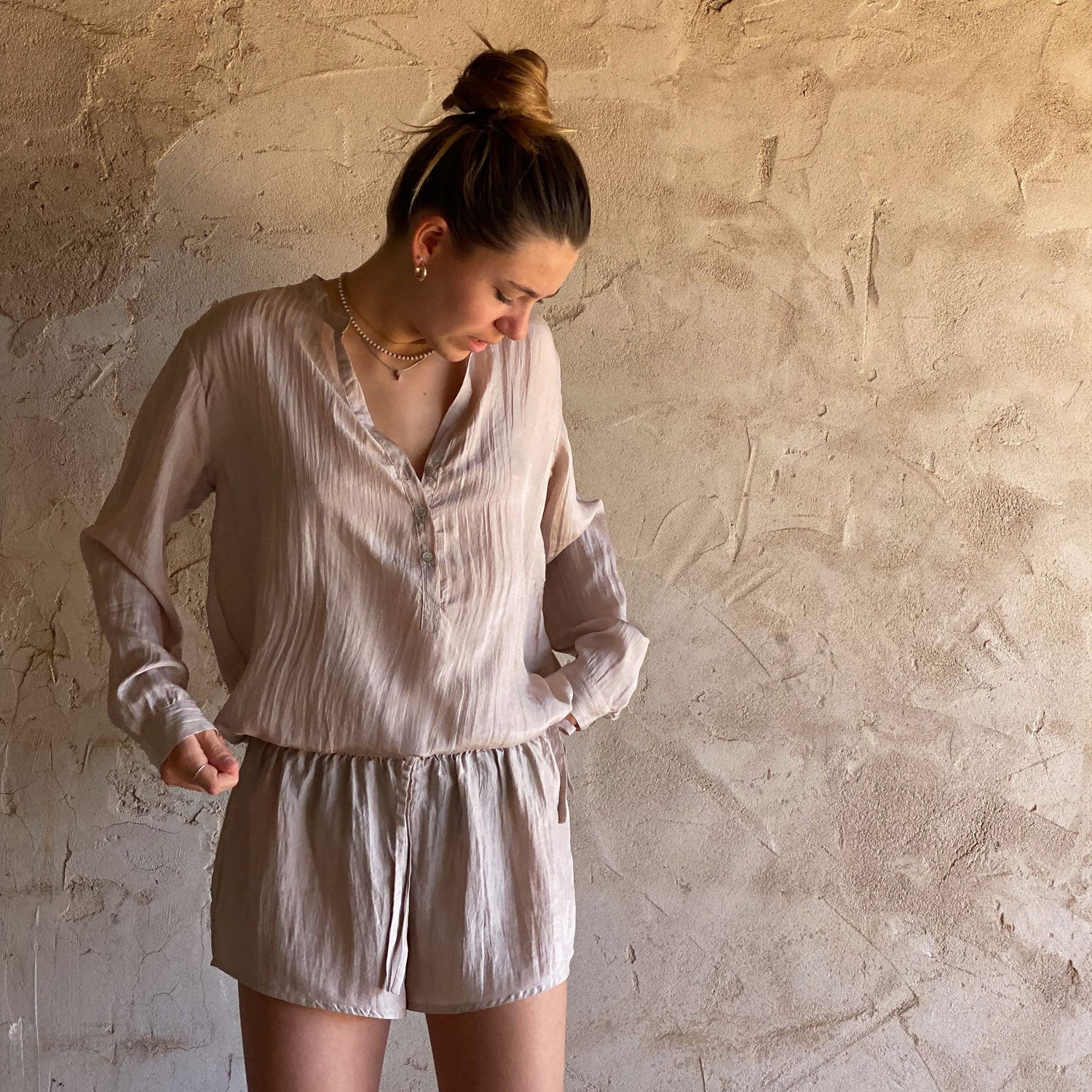 Lisa Shirt - Women - HS Habotai Silk 40 - S018 Powder - n°74 E - Shop - 7400000136835