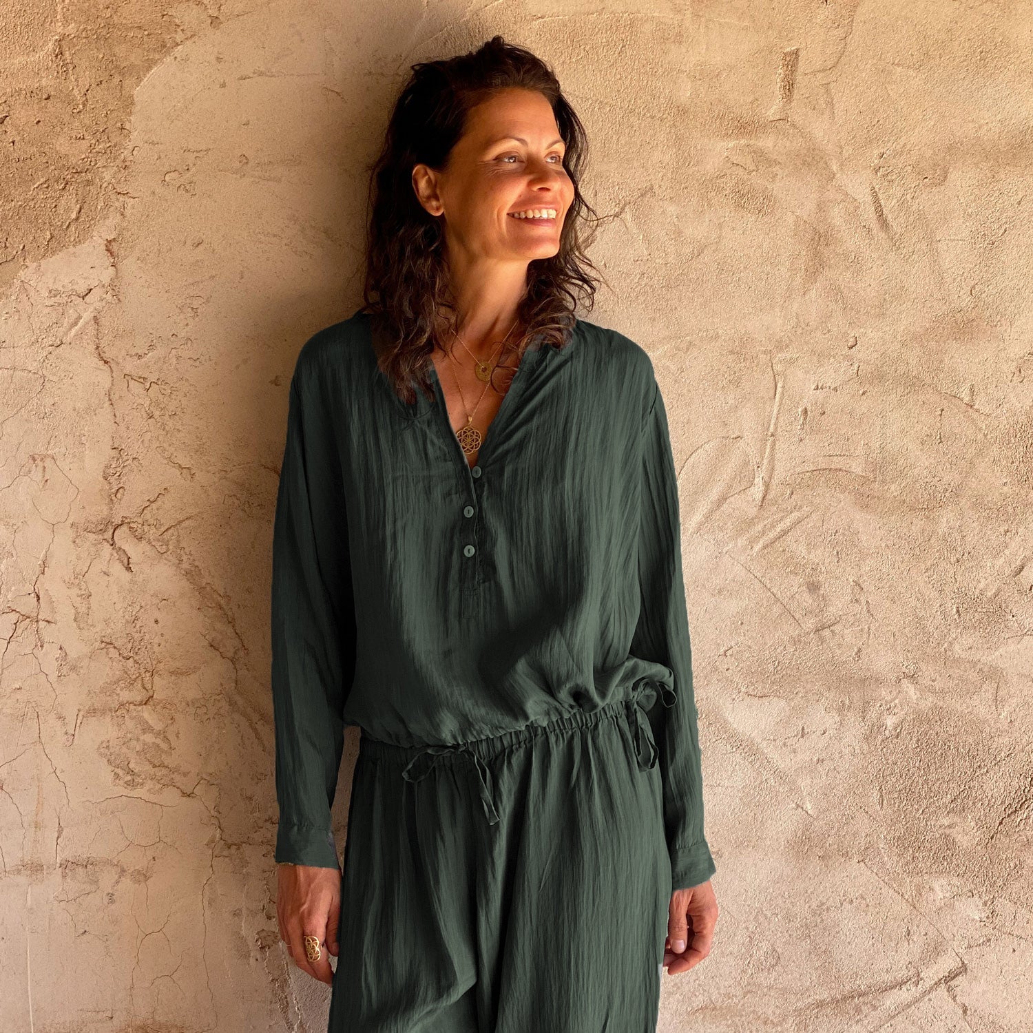 Lisa Shirt - Women - HS Habotai Silk 40 - S021 Dark Green Grey - n°74 E - Shop - 7400000136836