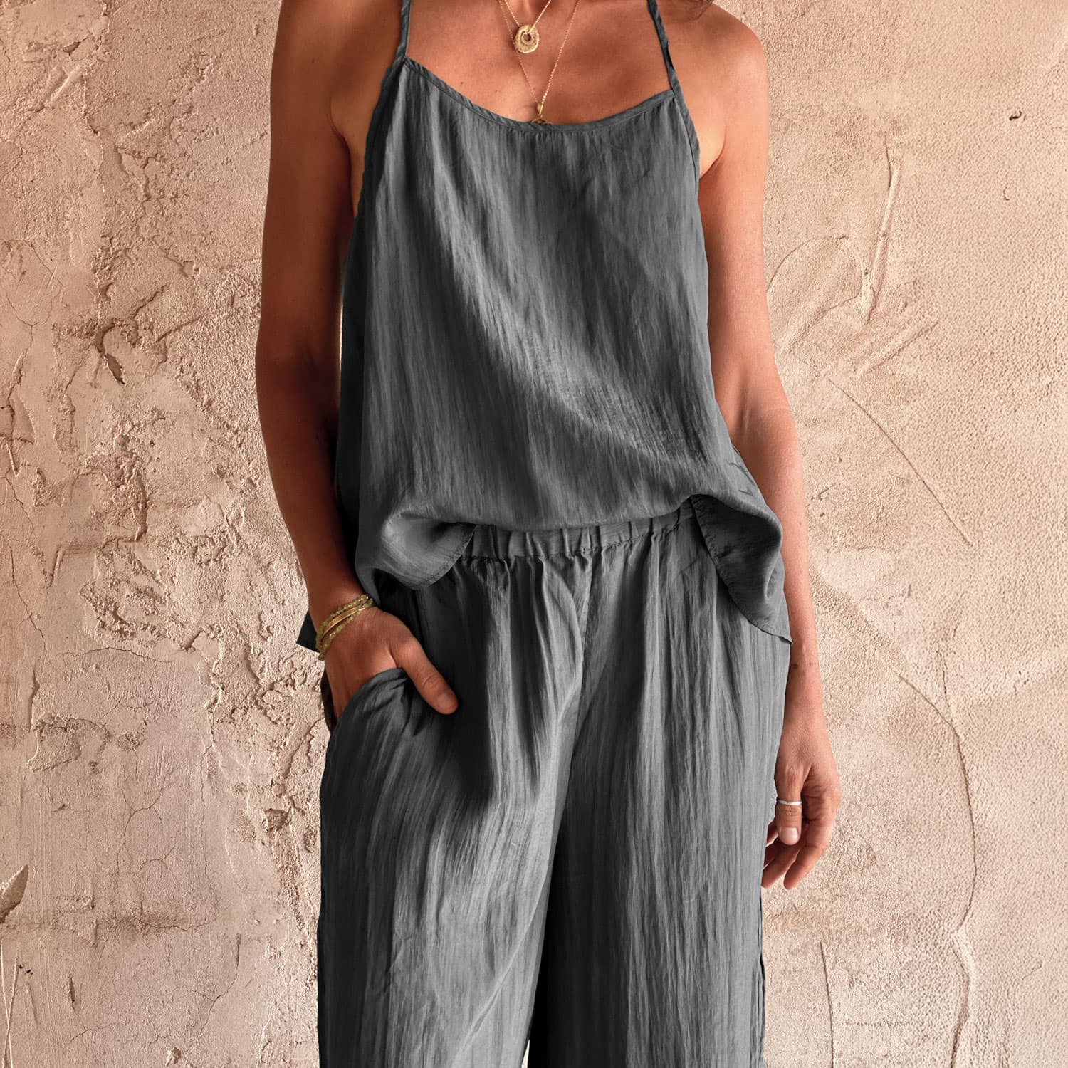 Maya Pants - Women - HS Habotai Silk 40 - S045 Stone Grey