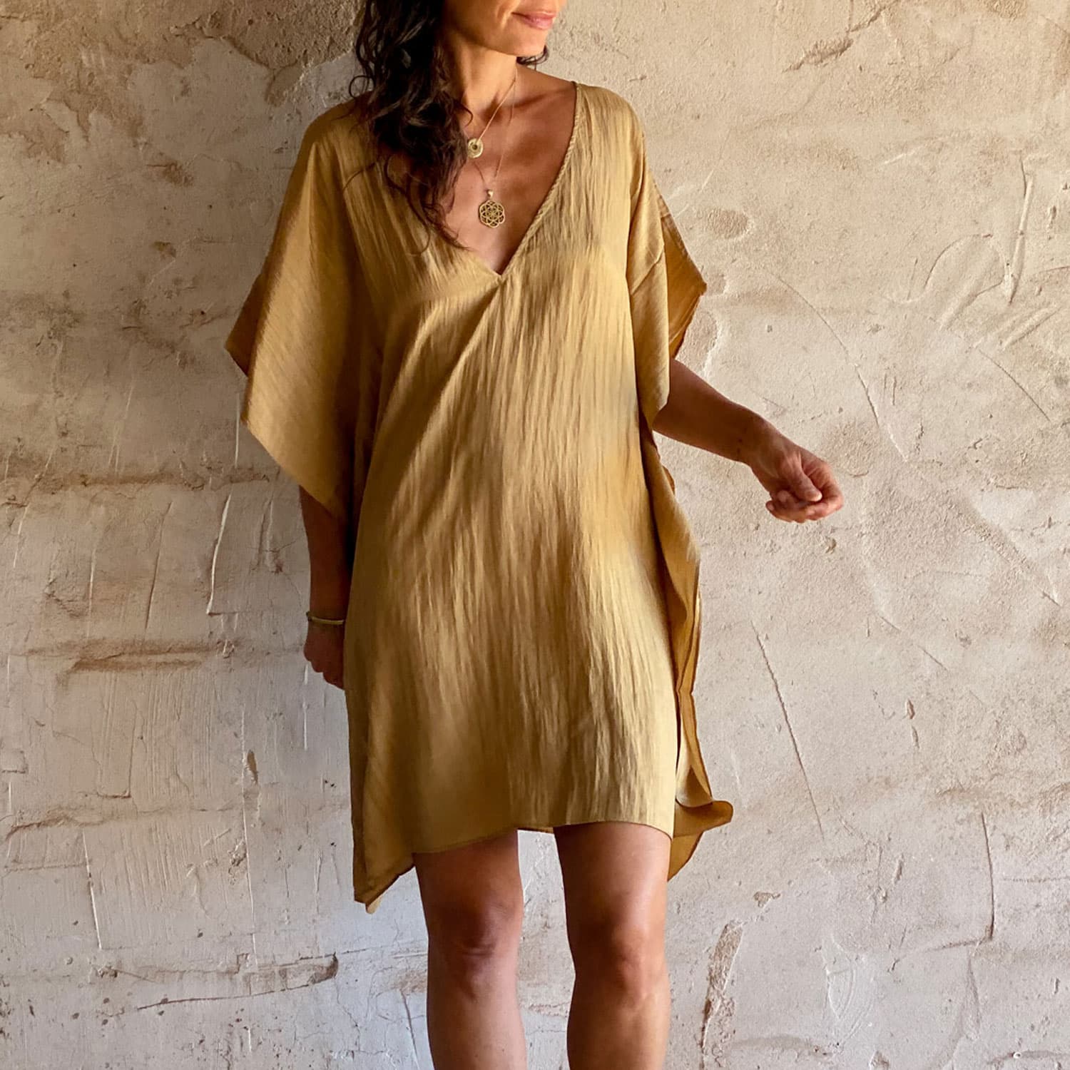 Mellina Short Dress - Women - HS Habotai Silk - S050 Antique Bronze - n°74 E - Shop - 7400000136832