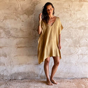 Mellina Short Dress - Women - HS Habotai Silk - S050 Antique Bronze - n°74 E - Shop - 7400000136832