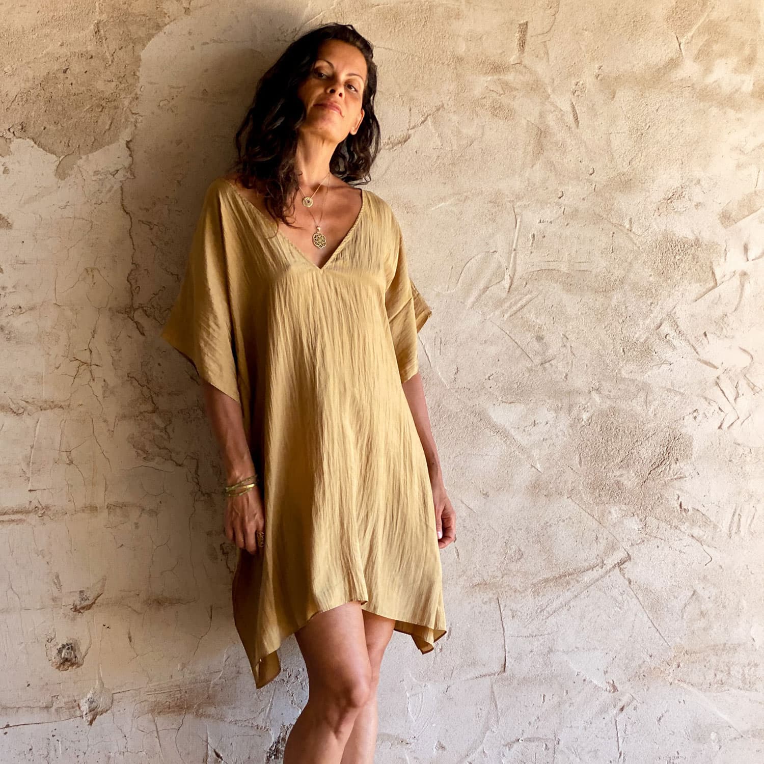 Mellina Short Dress - Women - HS Habotai Silk - S050 Antique Bronze - n°74 E - Shop - 7400000136832