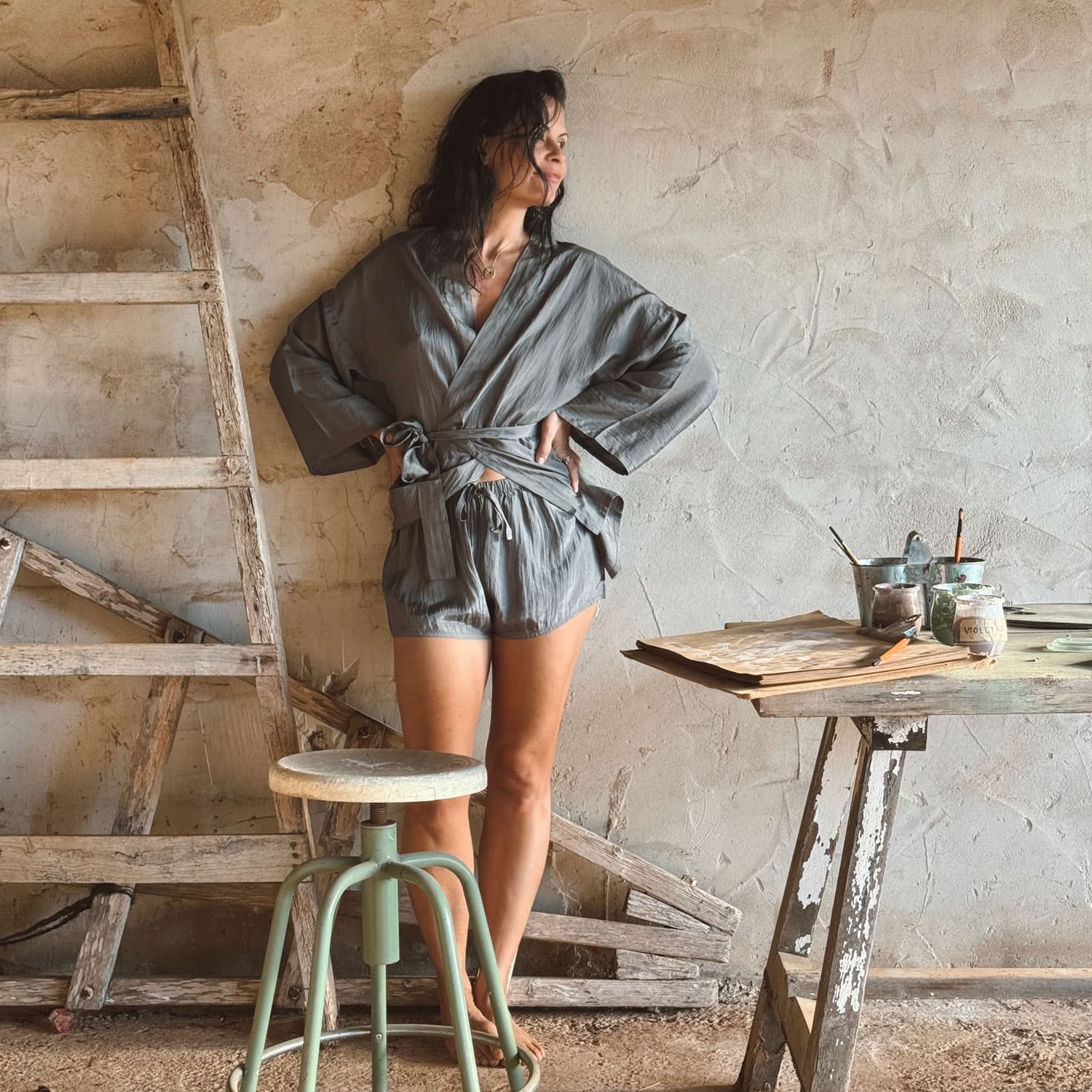 Noa Shorts - Women - HS Habotai Silk 40 - S045 Stone Grey