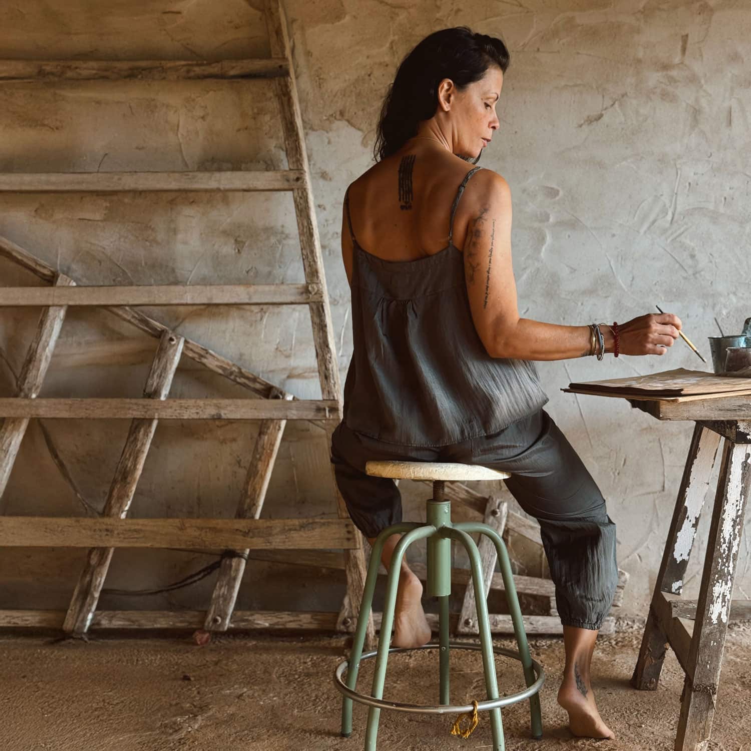 Selene Top - Women - HS Habotai Silk 40 - S045 Stone Grey