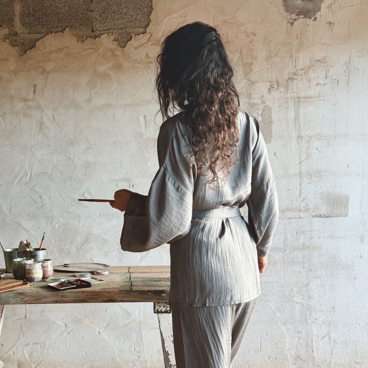 Yoko Kimono - Women - HS Habotai Silk 40 - S045 Stone Grey - n°74 E - Shop - 7400000137515