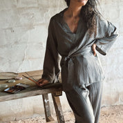 Yoko Kimono - Women - HS Habotai Silk 40 - S045 Stone Grey