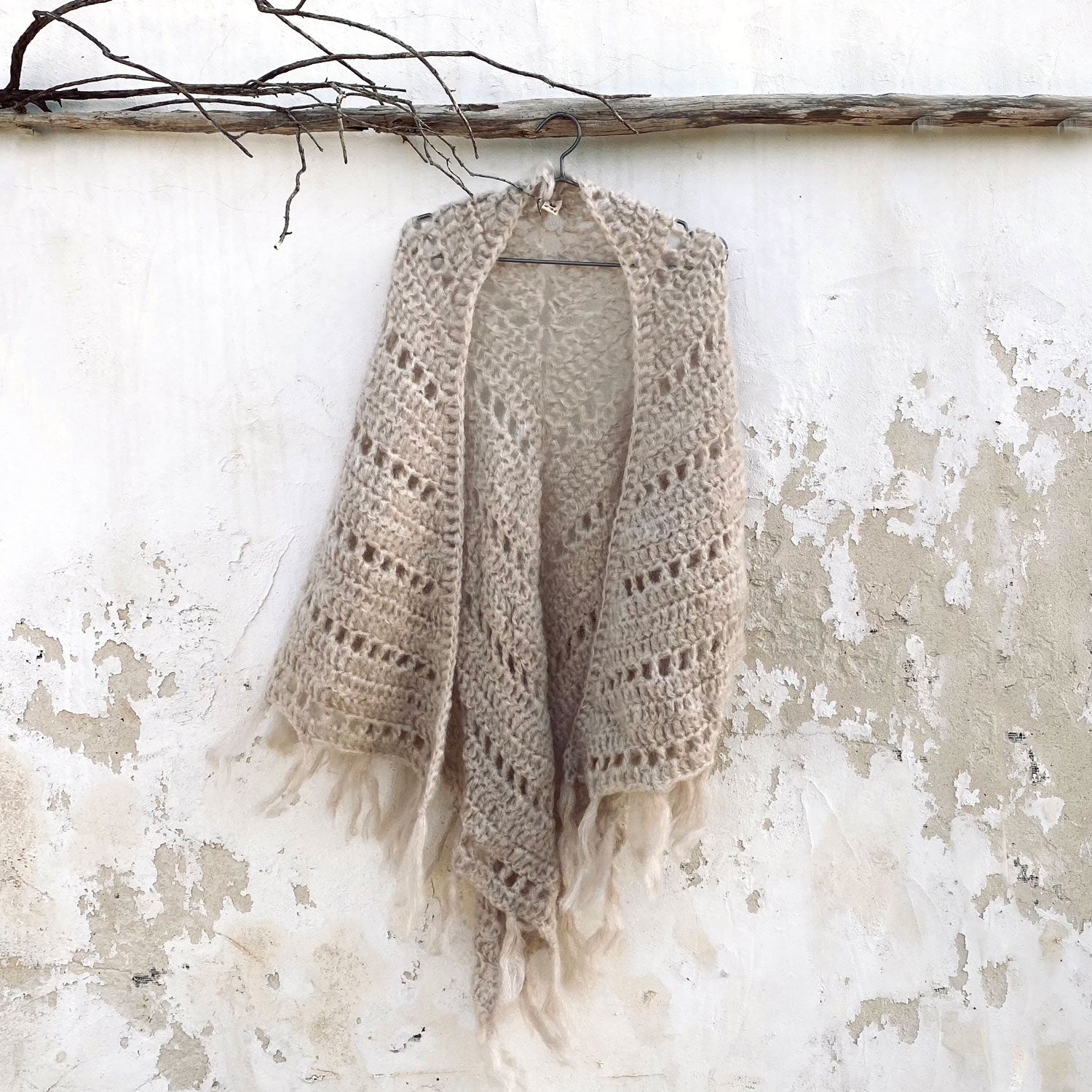 Juliana Crochet Shawl - Women - MO Mohair - S018 Powder - n°74 E - Shop - 7400000136342