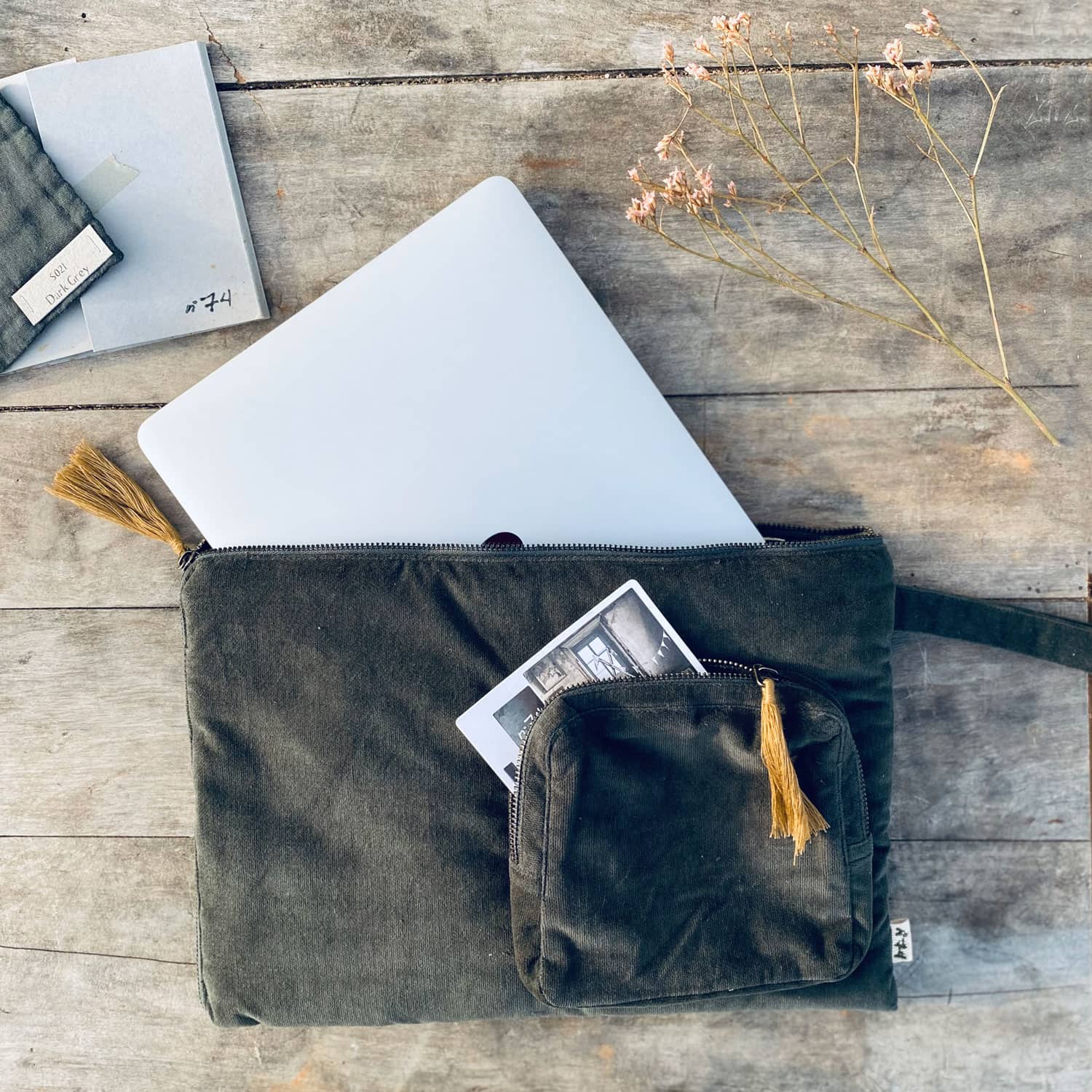 Laptop Case  - WV Woven Velvet - S021 Dark Green Grey