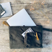 Laptop Case  - WV Woven Velvet - S021 Dark Green Grey